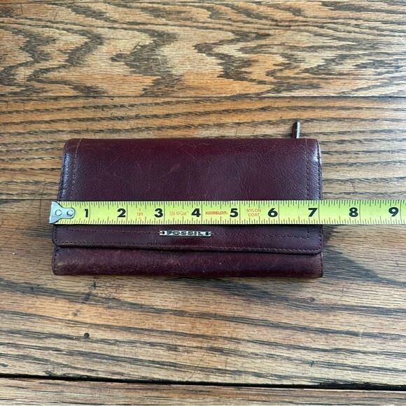 Fossil Tri-Fold Wallet + check book set Brown Leather Zipper back pocket Vintage - Picture 3 of 9